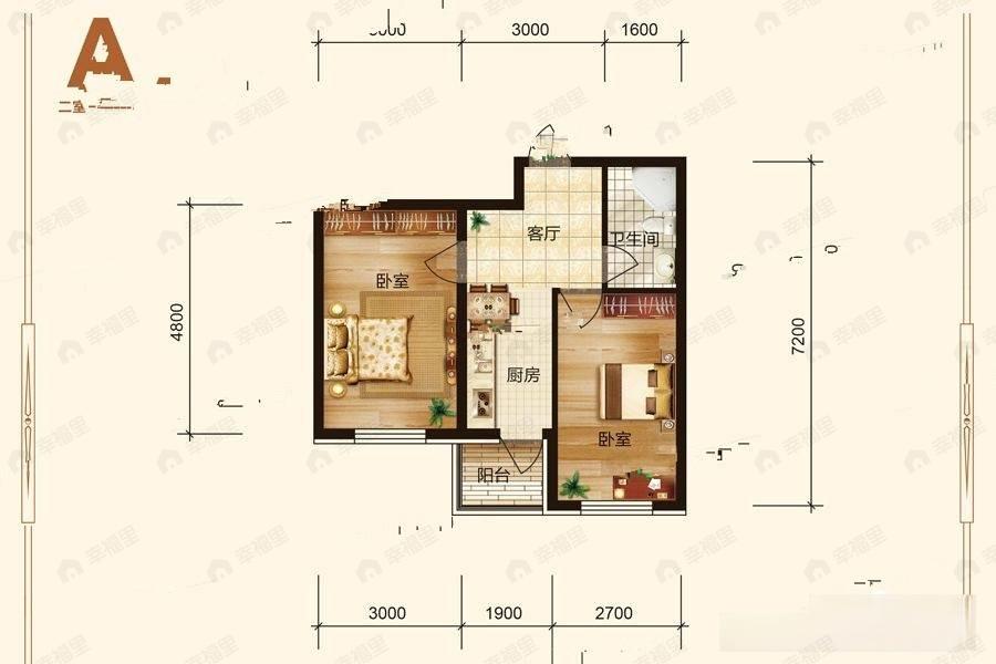 2室1厅1卫建面59平户型图
