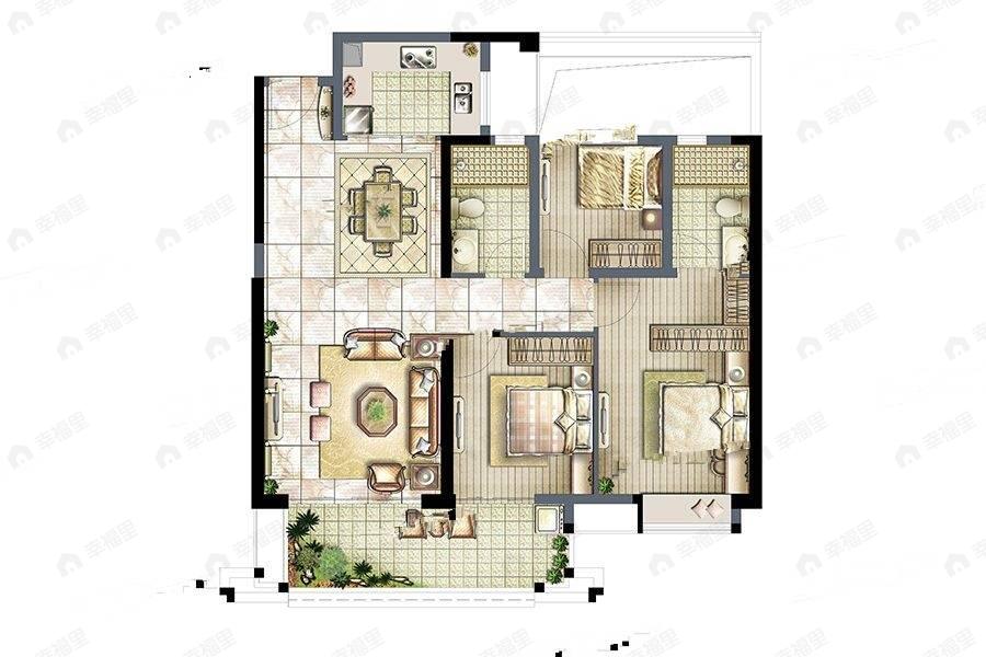 3室2厅2卫建面99平户型图