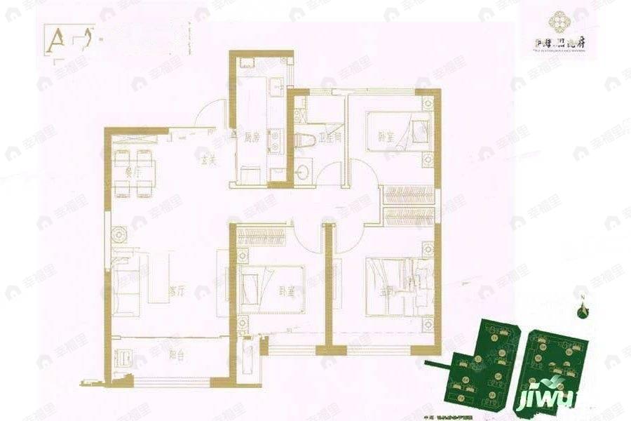 3室2厅1卫建面104平户型图