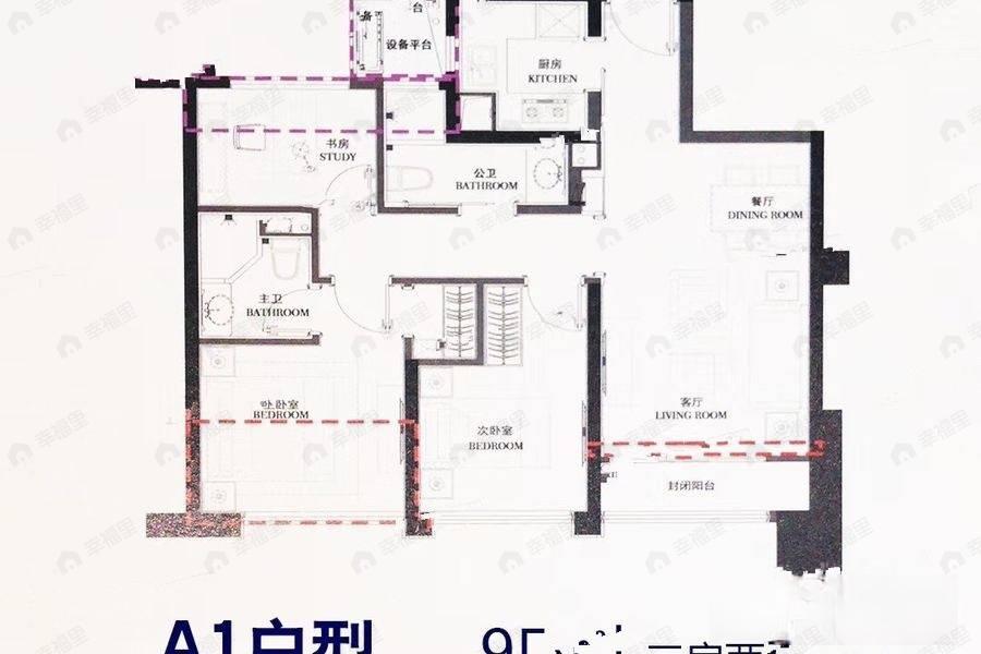 3室2厅2卫建面95平户型图