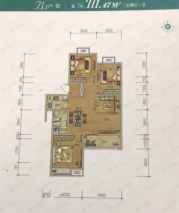3室2厅1卫建面111平南户型图