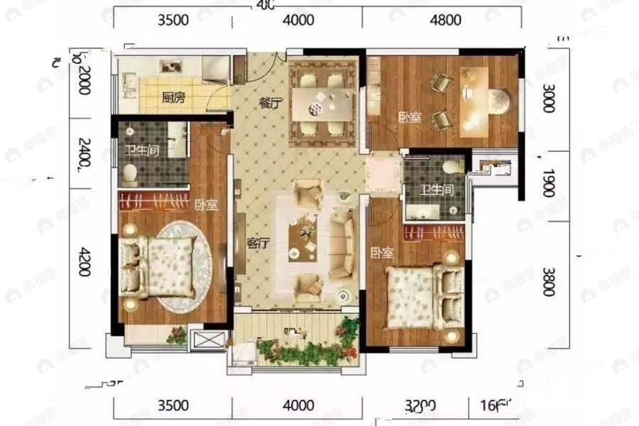 世界城3室2厅2卫户型图