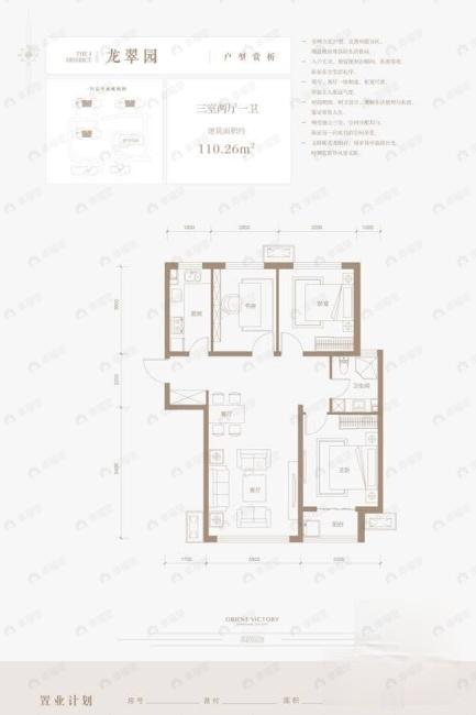 3室2厅1卫建面110平户型图