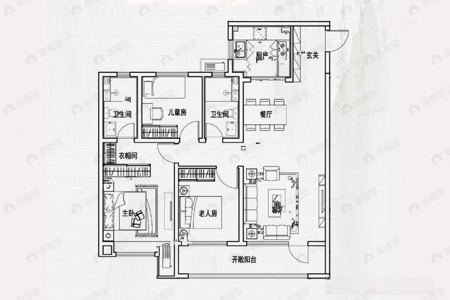 汇源春晓观棠3室2厅2卫户型图