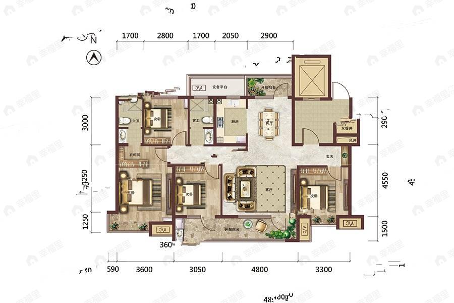 绿地柏仕晶舍4室3厅2卫户型图