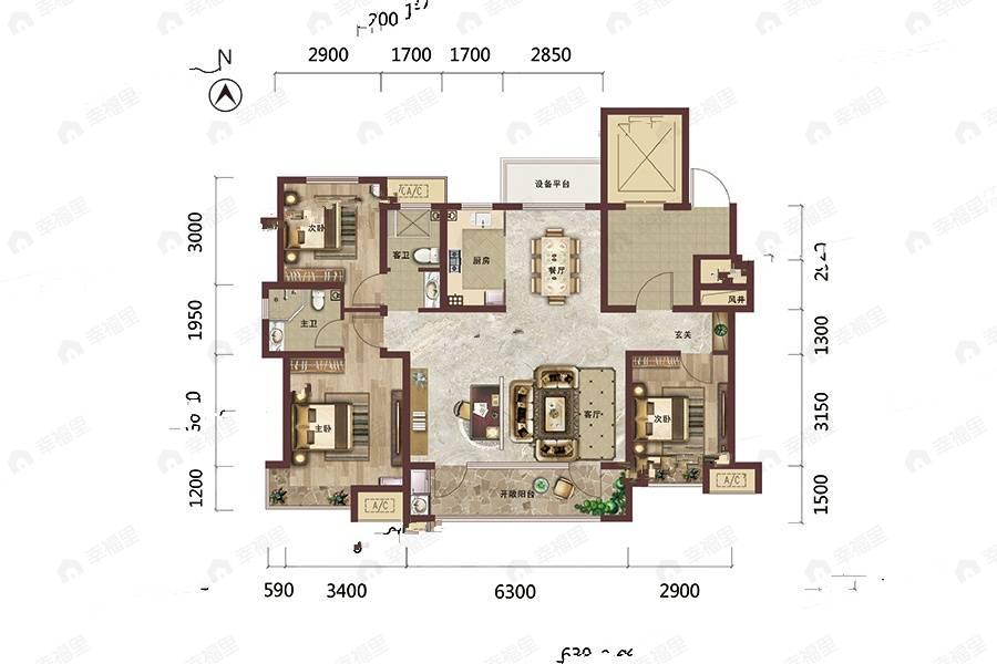 绿地柏仕晶舍3室2厅2卫户型图