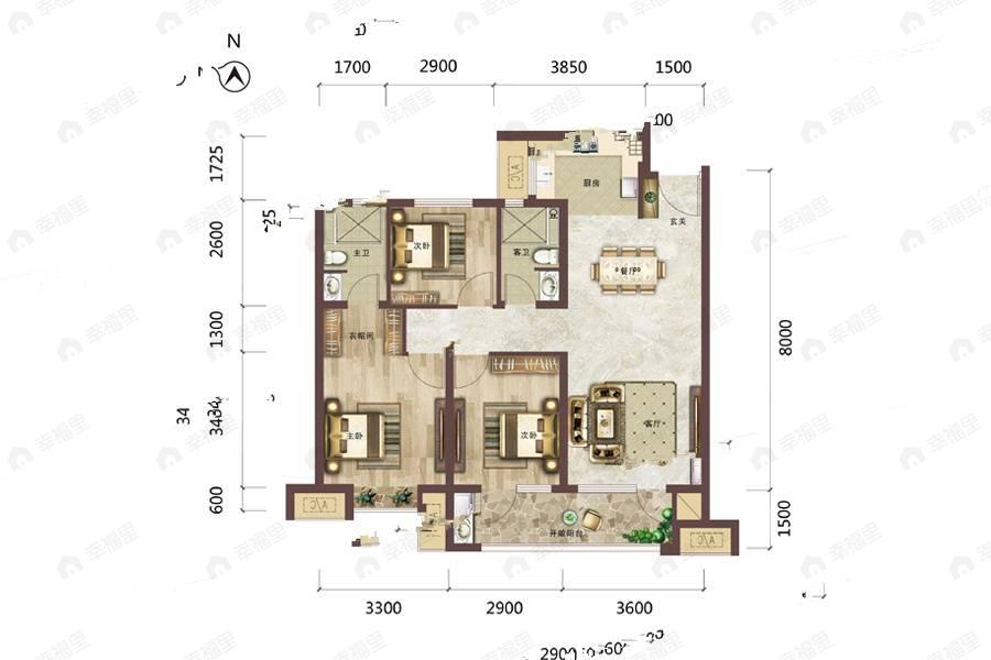 绿地柏仕晶舍3室3厅2卫户型图