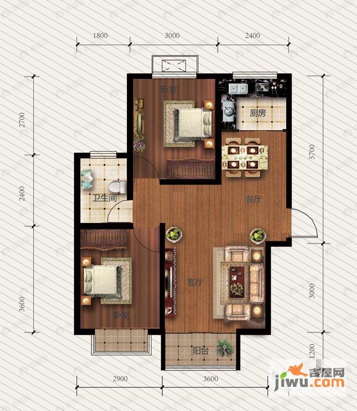 2室2厅1卫建面84平户型图