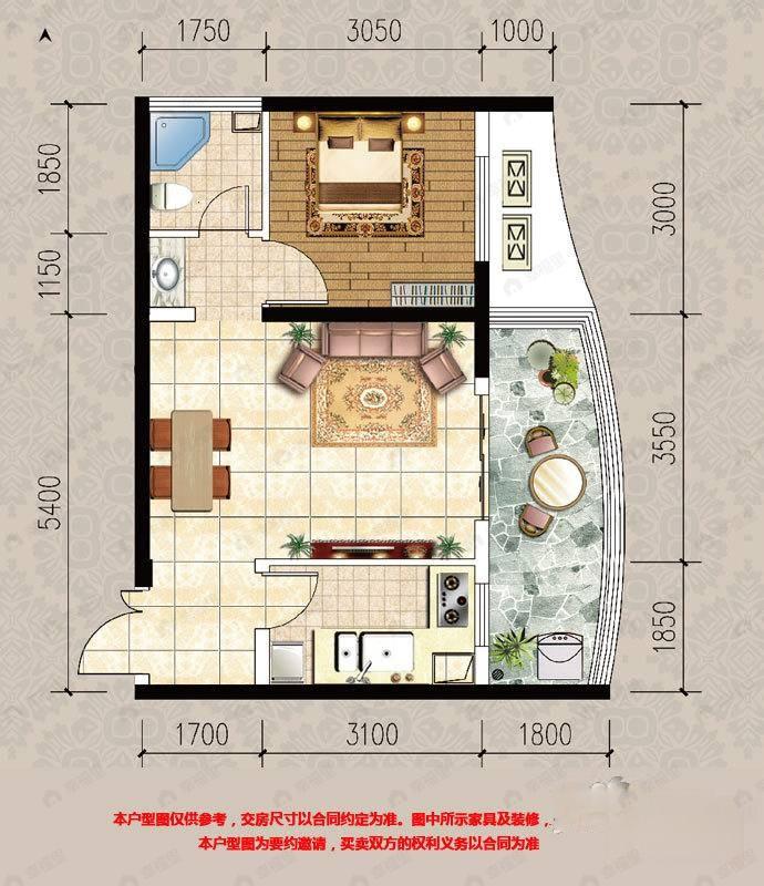 迁安天洋城4代1室2厅1卫户型图