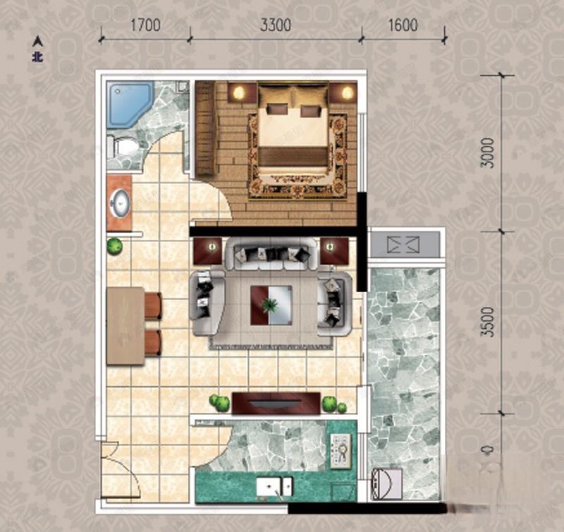 1室2厅1卫建面59平户型图