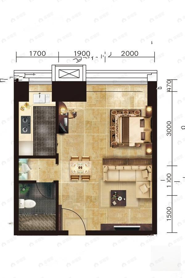 1室1厅1卫建面45平户型图