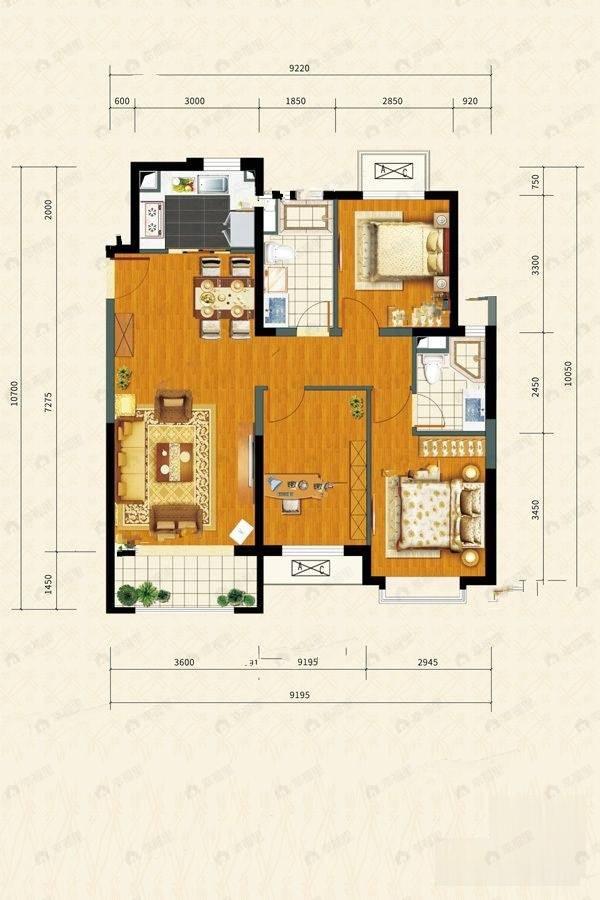 3室2厅2卫建面116平户型图