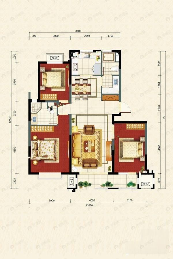 3室2厅2卫建面140平户型图