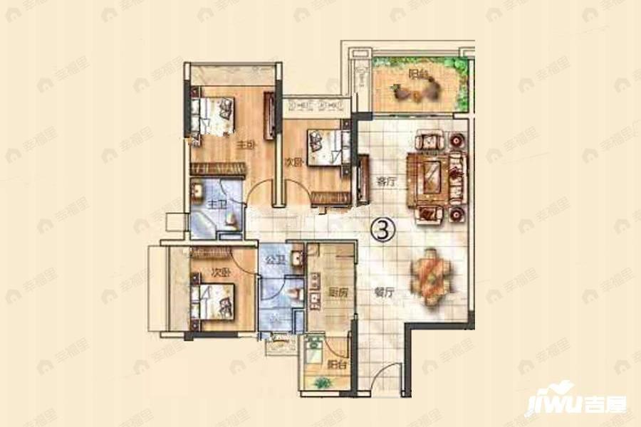 3室2厅2卫建面99平南户型图
