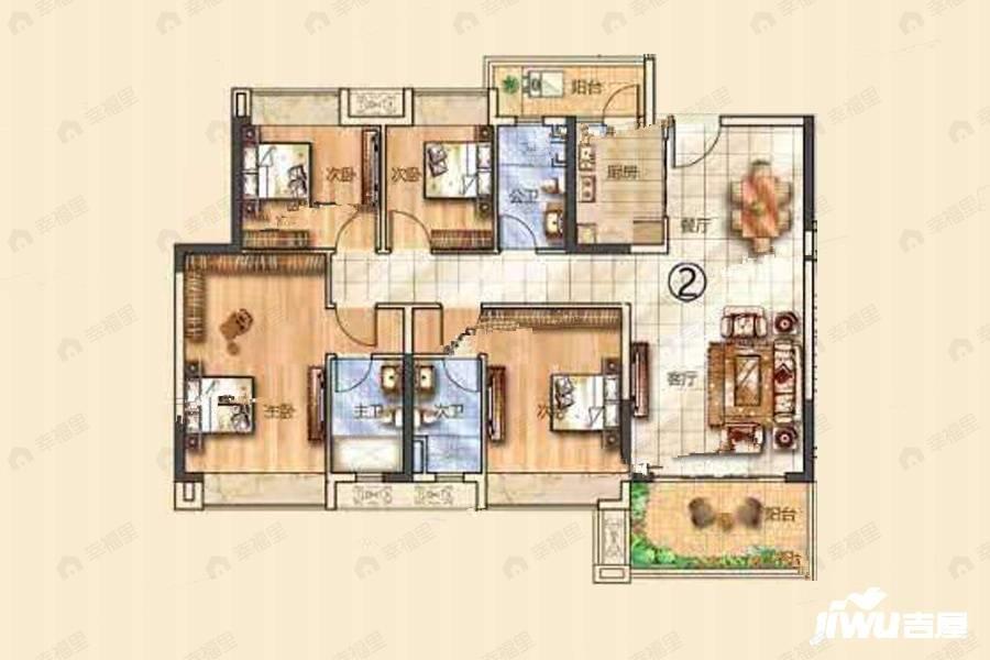 4室2厅3卫建面132平南户型图