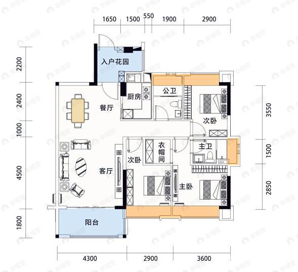 海缙蓝湾3室2厅2卫户型图