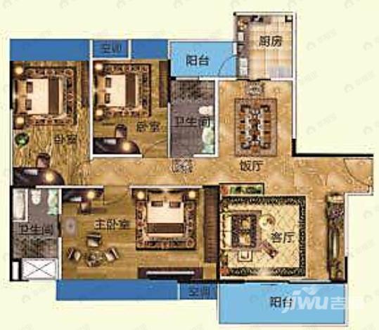 3室2厅2卫建面127平南户型图