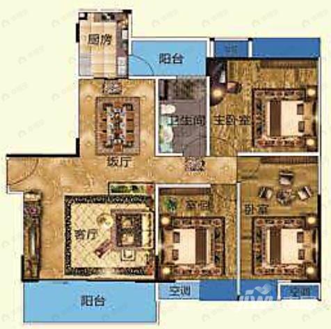 3室2厅1卫建面107平户型图