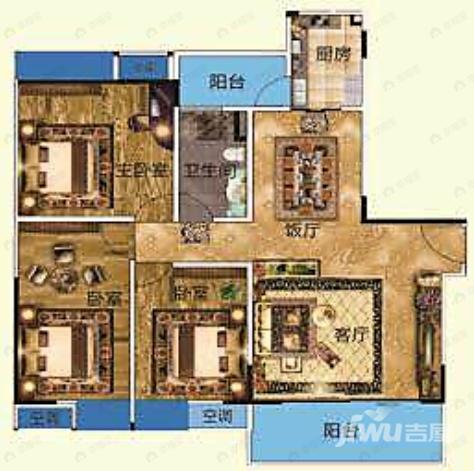 3室2厅1卫建面107m²南户型图