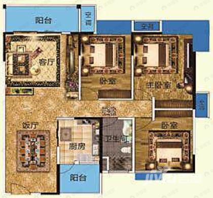 3室2厅1卫建面107平户型图