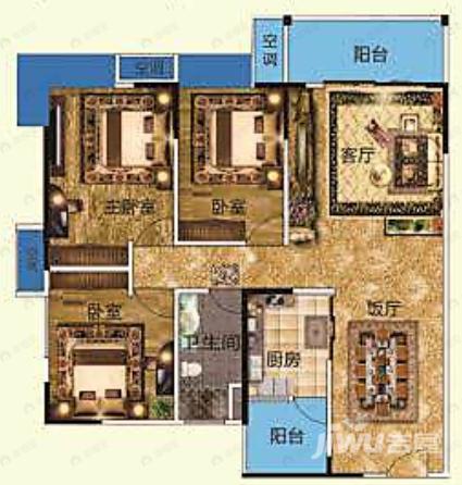 乐添金威郦都3室2厅1卫户型图