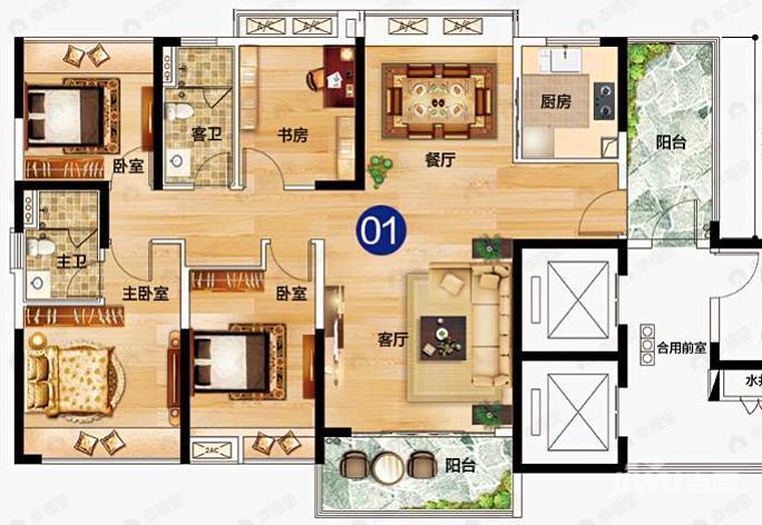 领域884室2厅2卫户型图