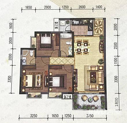 3室2厅2卫建面97平户型图