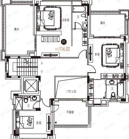 3室3卫建面116平南户型图
