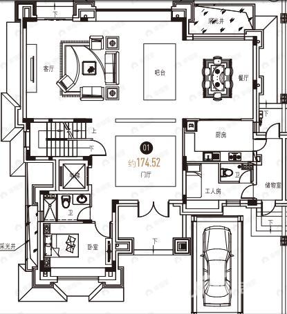 2室2厅2卫建面174平南户型图