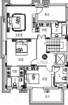 信荣海逸半岛别墅3室2卫户型图