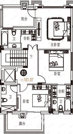 信荣海逸半岛别墅3室2卫户型图