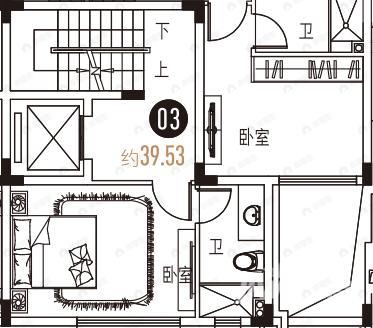 1室1卫建面39m²南户型图