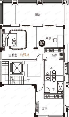 信荣海逸半岛别墅2室1卫户型图