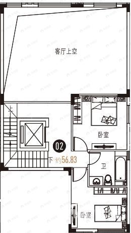 2室1厅1卫建面56平南户型图