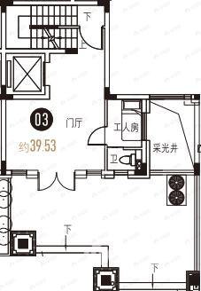 1室1厅1卫建面39m²南户型图
