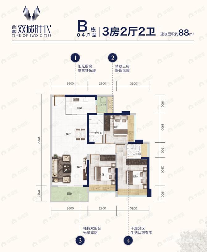 合富双城时代3室2厅2卫户型图