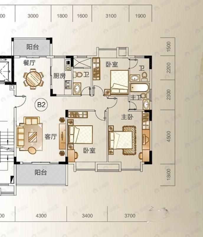鹤山翡翠华府3室2厅3卫户型图