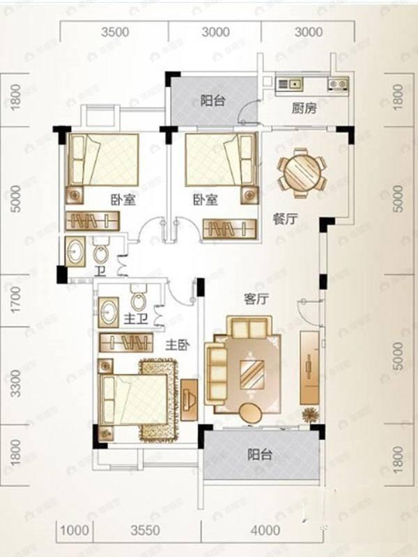 3室2厅2卫建面110平户型图