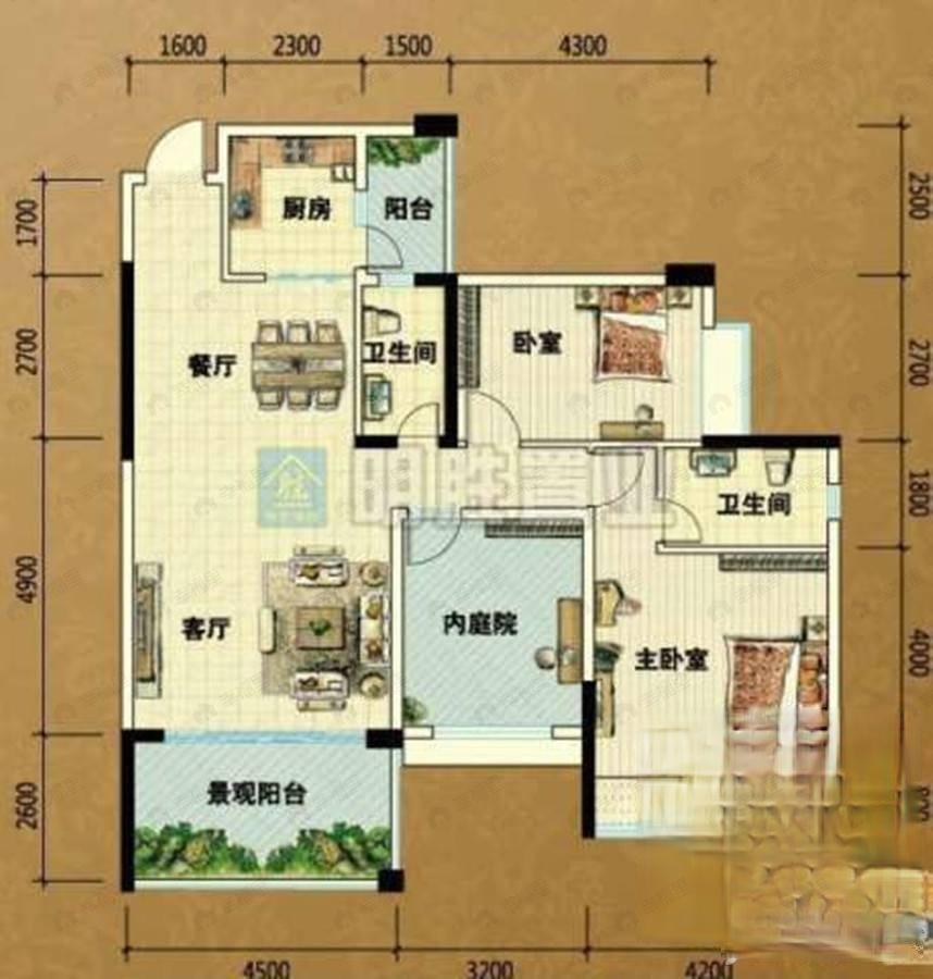 骏景湾豪庭·开平2室2厅2卫户型图