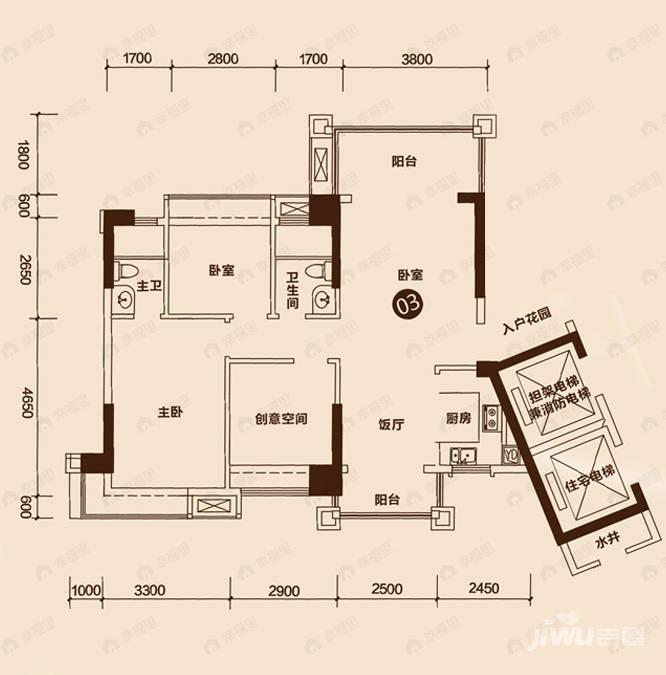 3室2厅2卫建面93平户型图