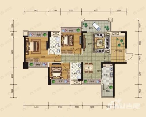 奥园汇源新都3室2厅2卫户型图