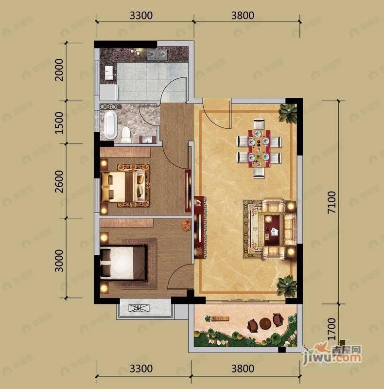 2室2厅1卫建面74平户型图