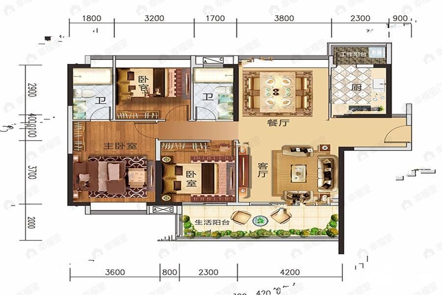 3室2厅2卫建面129平户型图