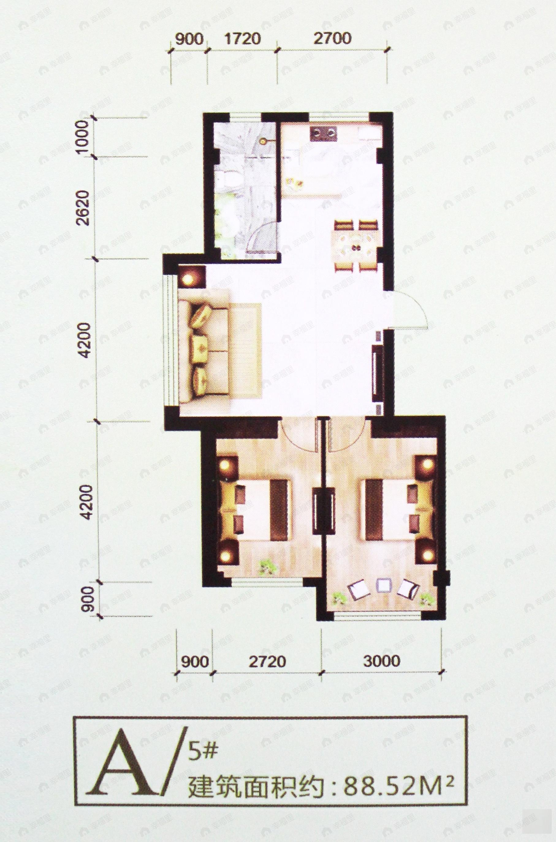 2室2厅1卫建面88平户型图