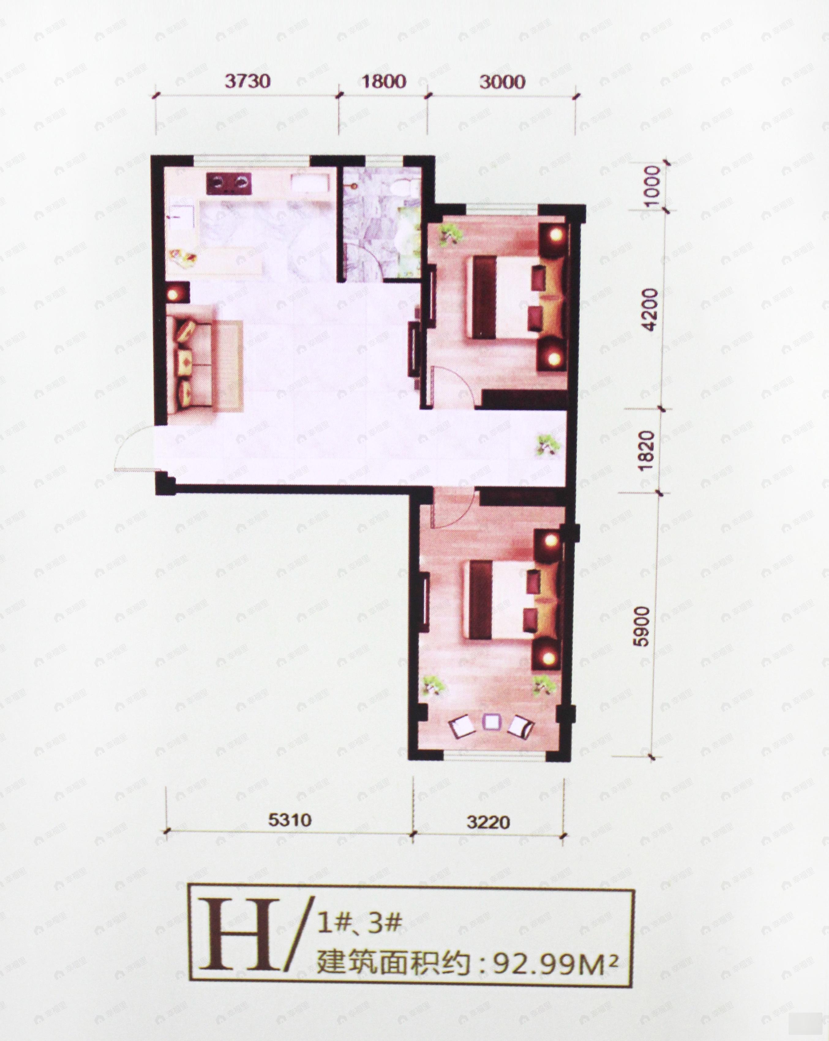 2室2厅1卫建面92平户型图