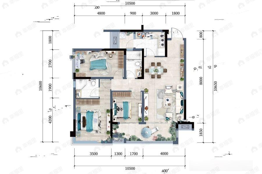 3室2厅2卫建面109平户型图
