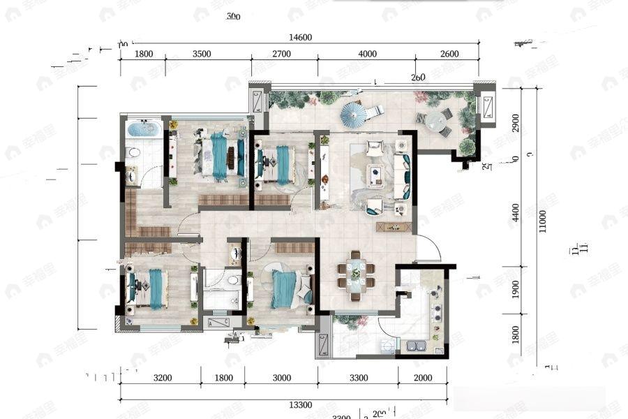 4室2厅2卫建面131平南户型图