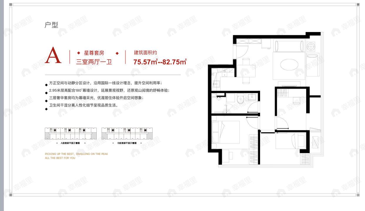 鸿坤七星长安3室2厅1卫户型图