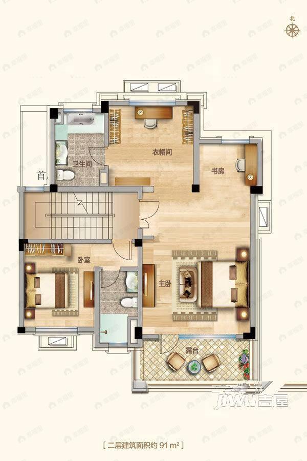 3室2卫建面91平户型图