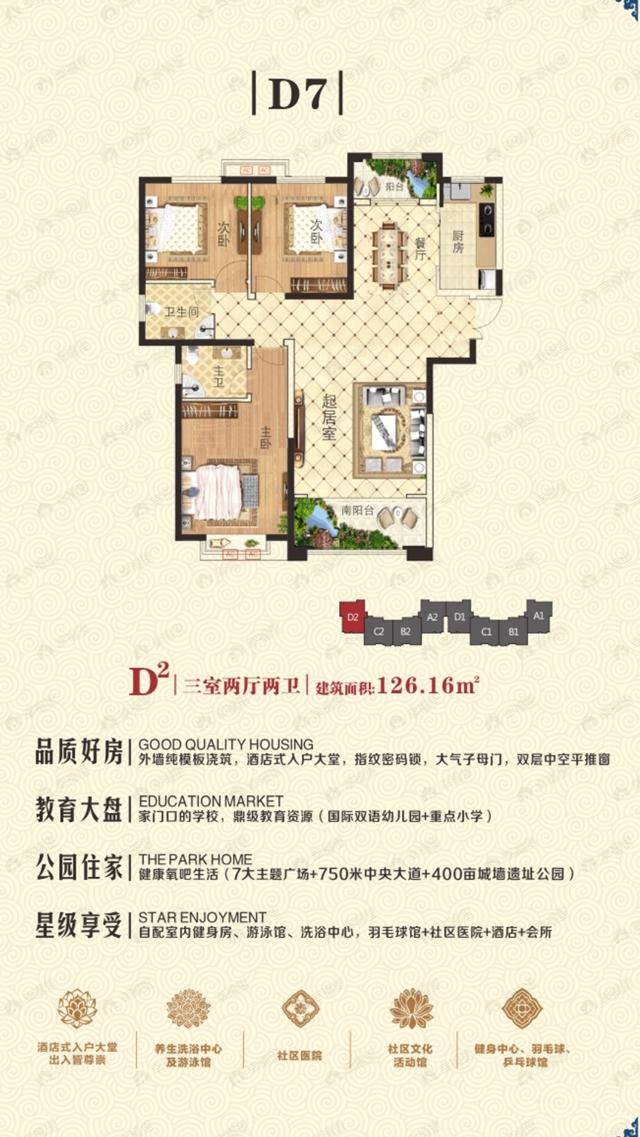 3室2厅2卫建面126平户型图